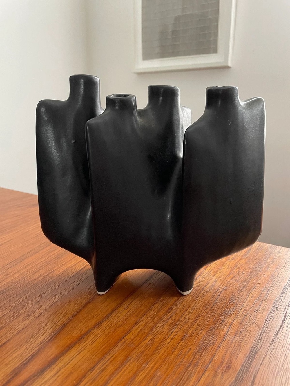 Vintage Rare Matte Black Sculptural Ceramic Vase - Modern Home Accent
